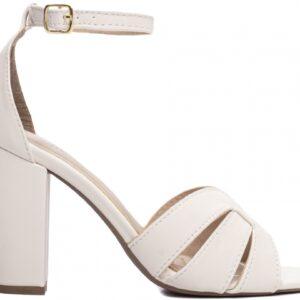 Sandália Feminina Salto Quadrado Napa Off White