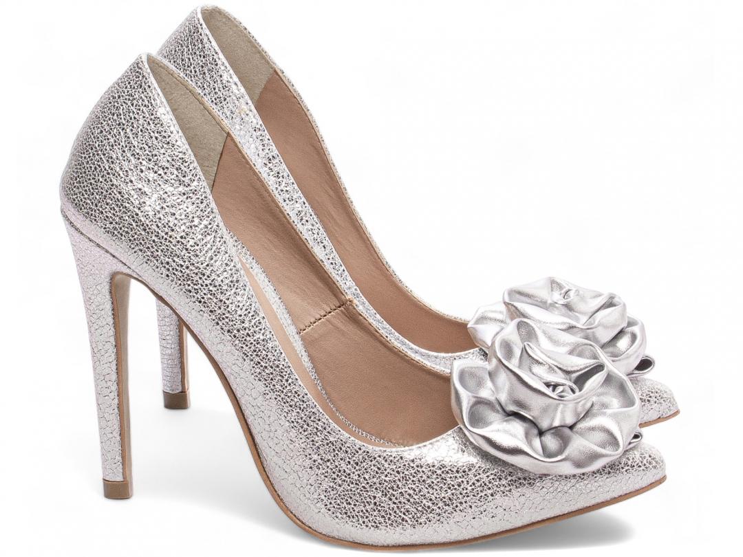 Sapato Scarpin Craquele Prata - Imagem 7