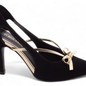 Sapato Scarpin Laço Metalizado Preto